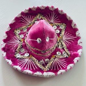 Mini sombrero import de Mexico Pink velvet with silver sequins & braid. …
